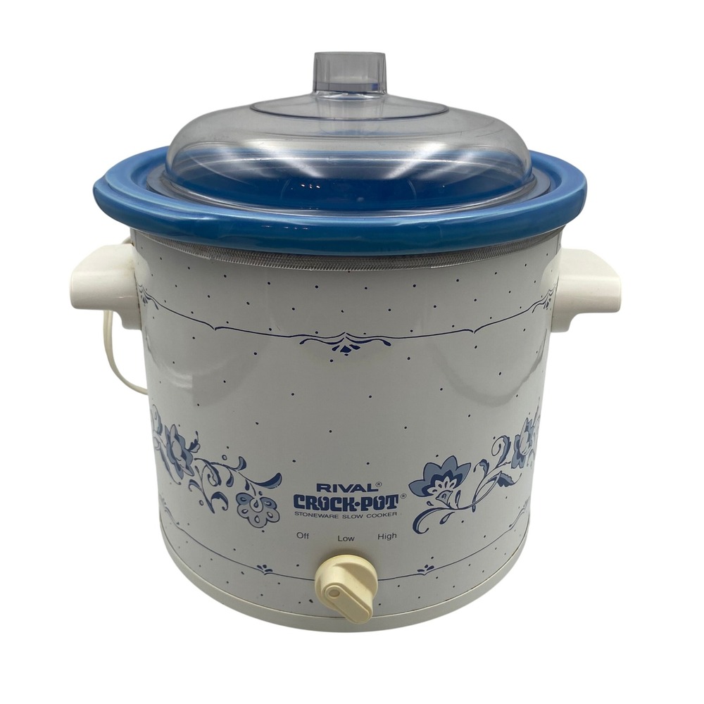 Rival Crock-Pot Stoneware Slow Cooker Blue White Floral Vintage Farmhouse 3100/2